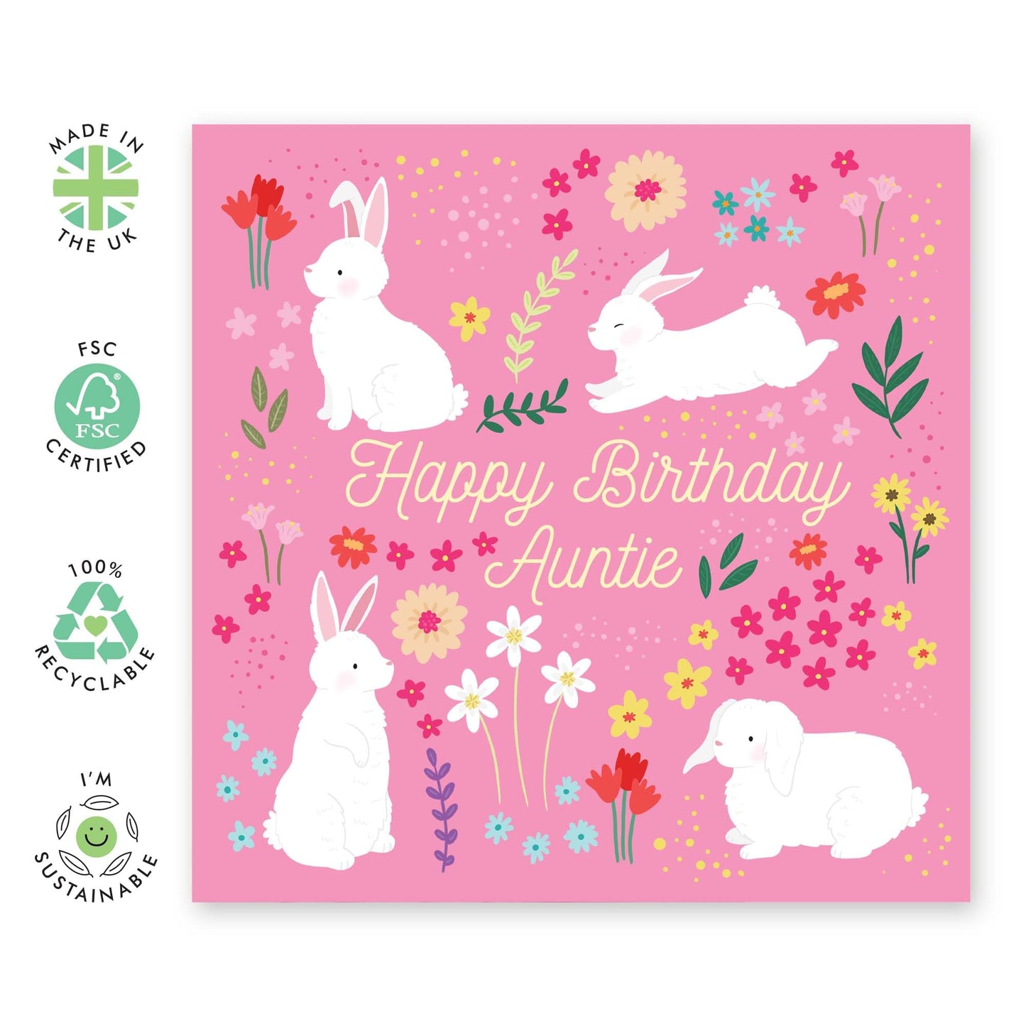Auntie Birthday Card - Birthday Bunnies - Aunty Birthday Cards - Happy Birthday Card For Her - Bday Greeting Cards For Aunt Women Female - Comes With Stickers - By Central 23