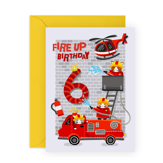 Boys Birthday Card 6th Birthday - Fire Engine Helicopter - Happy Sixth Birthday - 6 Year Old - Greeting Cards For Him - Gift For Son Grandson - Comes With Stickers - By Central 23