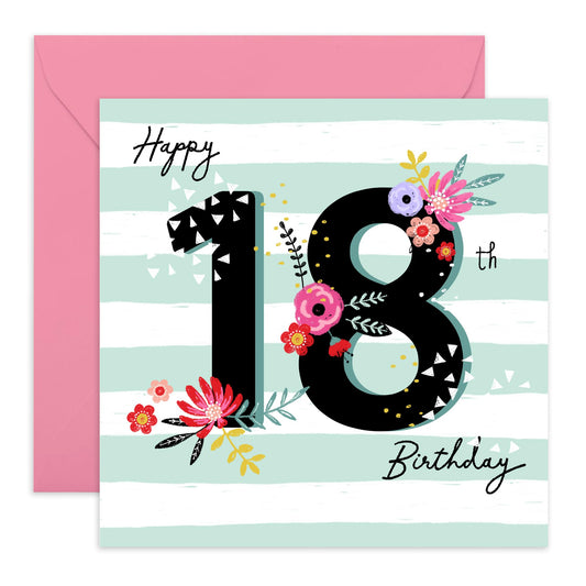 18th Birthday Card - Happy 18th Mint Stripe Birthday - Happy Eighteenth Birthday Cards - From Mum Dad - 18 Year Old For Daughter - Gifts For Girls Niece Daughter - Comes With Stickers By Central 23