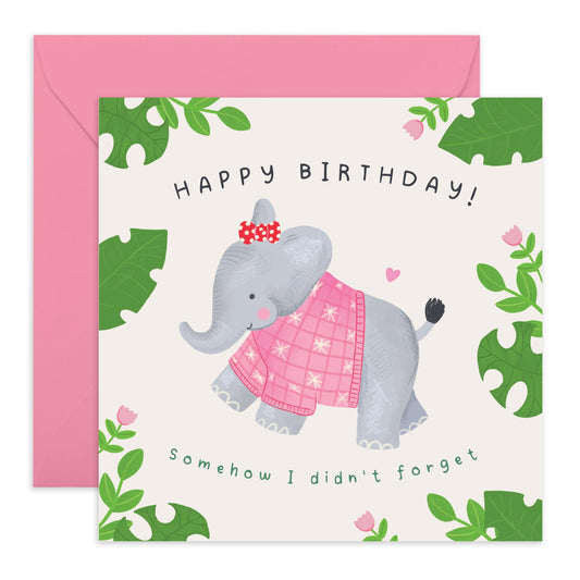 Cute Birthday Card For Women - 'Elephant Never Forgets' - Presents for Sister, Besties, BFF, Friend, Colleague, Coworkers - I Remebered - Comes with Fun Stickers
