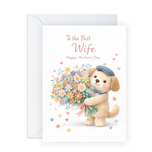 Wife Mother’s Day Card – Kitten With Flowers - Greetings for Cat Lovers Fur Mum Mama Mums Mummy Her Ladies Wifey Spouse Partner Babe Hun from Husband Partner – Comes with Sweet Stickers