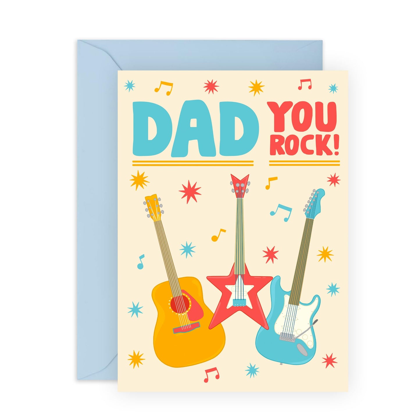 Birthday Card For Men - Dad You Rock Guitars - Funny Fathers Day Cards For Dad Uncle - Greeting Cards From Son Daughter - Gifts For Him - Comes With Fun Stickers By Central 23