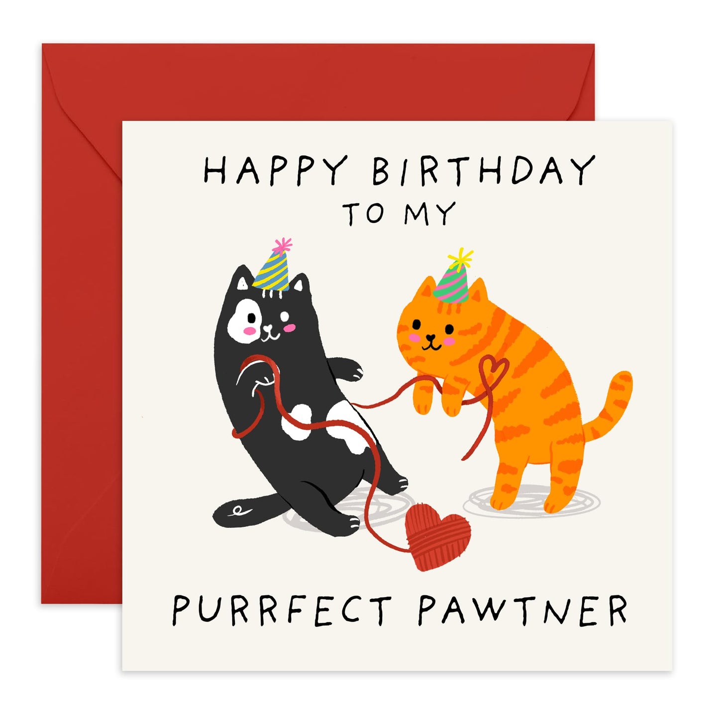 Playful Cat Birthday Card – "Purrfect Pawtner" – Cute & Whimsical Gifts for Cat Lovers, Couples, Him, Her, Boyfriend, Girlfriend, Wife, Husband, Friends, Bestie, BFF - Comes with Fun Stickers