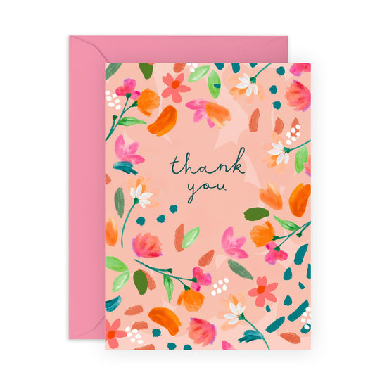 Thank You Greeting Cards For Women - Watercolour Peach Floral Thank You - Cute Appreciation Cards For Her - Floral Cards- Gift For Mummy Mum - Gift For Woman - Comes With Fun Stickers - By Central 23