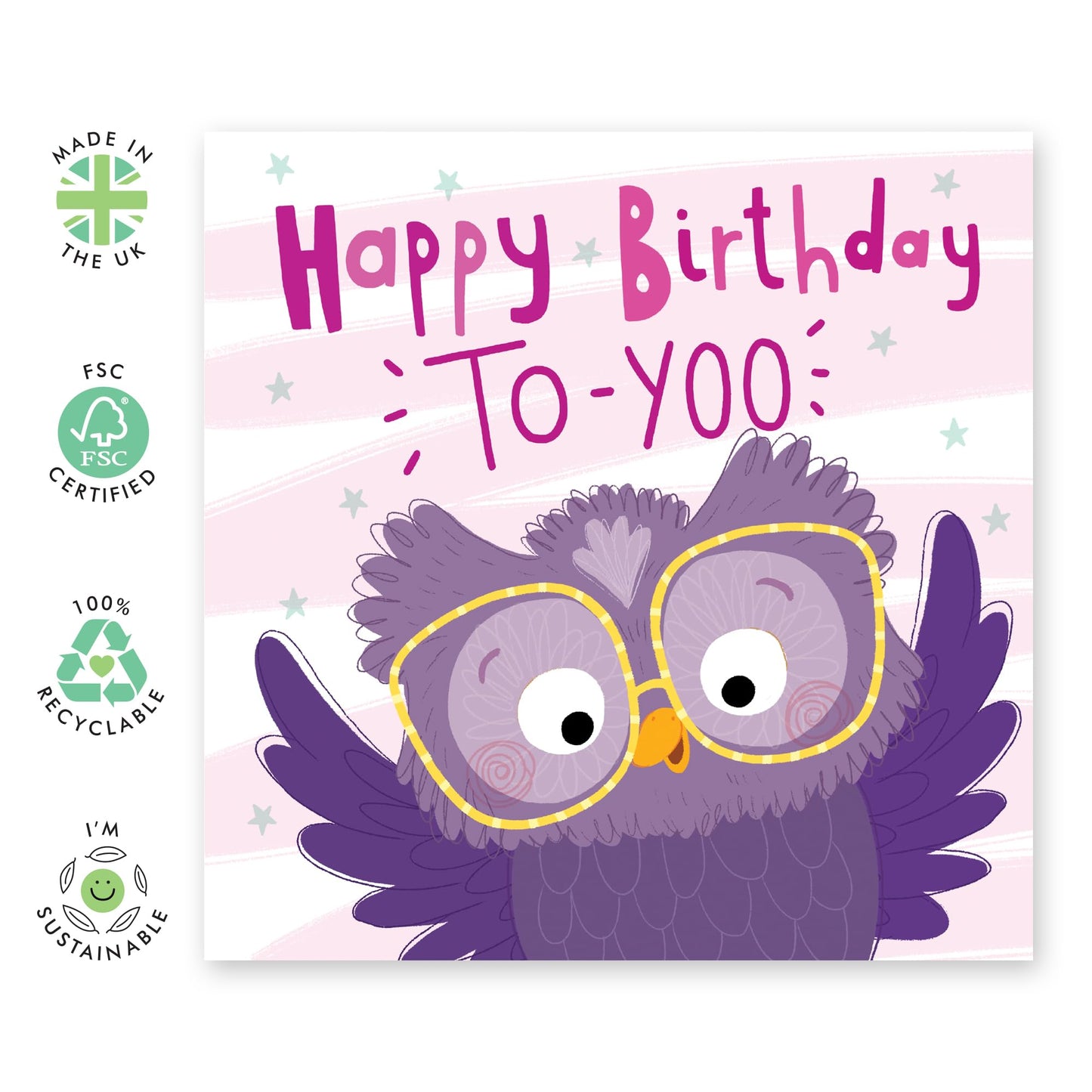 Cute Owl Birthday Card - 'Happy Birthday To-Yoo' - Birthday Cards for Kids, Toddlers, Parents, Boys, Girls & Baby - Adorable Pets - Comes with Fun Stickers