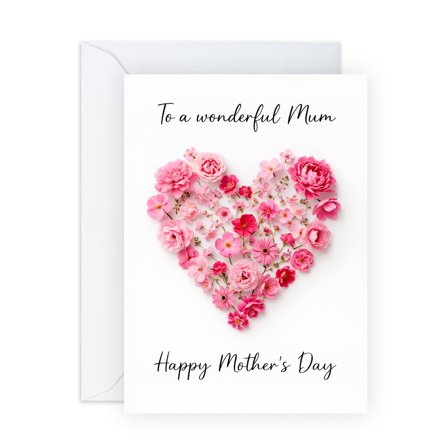 Thoughtful Mother’s Day Card – Pink Flowers Heart - Floral Greeting for Mum Mama Mummy Wife Sister Grandma Aunt Her Women From Son Daughter Family – Comes with Sweet Stickers