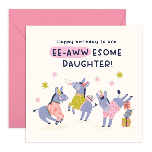 Donkey Party Birthday Card- 'Eee-Awesome Birthday Daughter' - Gifts for Children, Girls, Adult, Her, Family from Mum & Dad - Enjoy - Comes with Fun Stickers