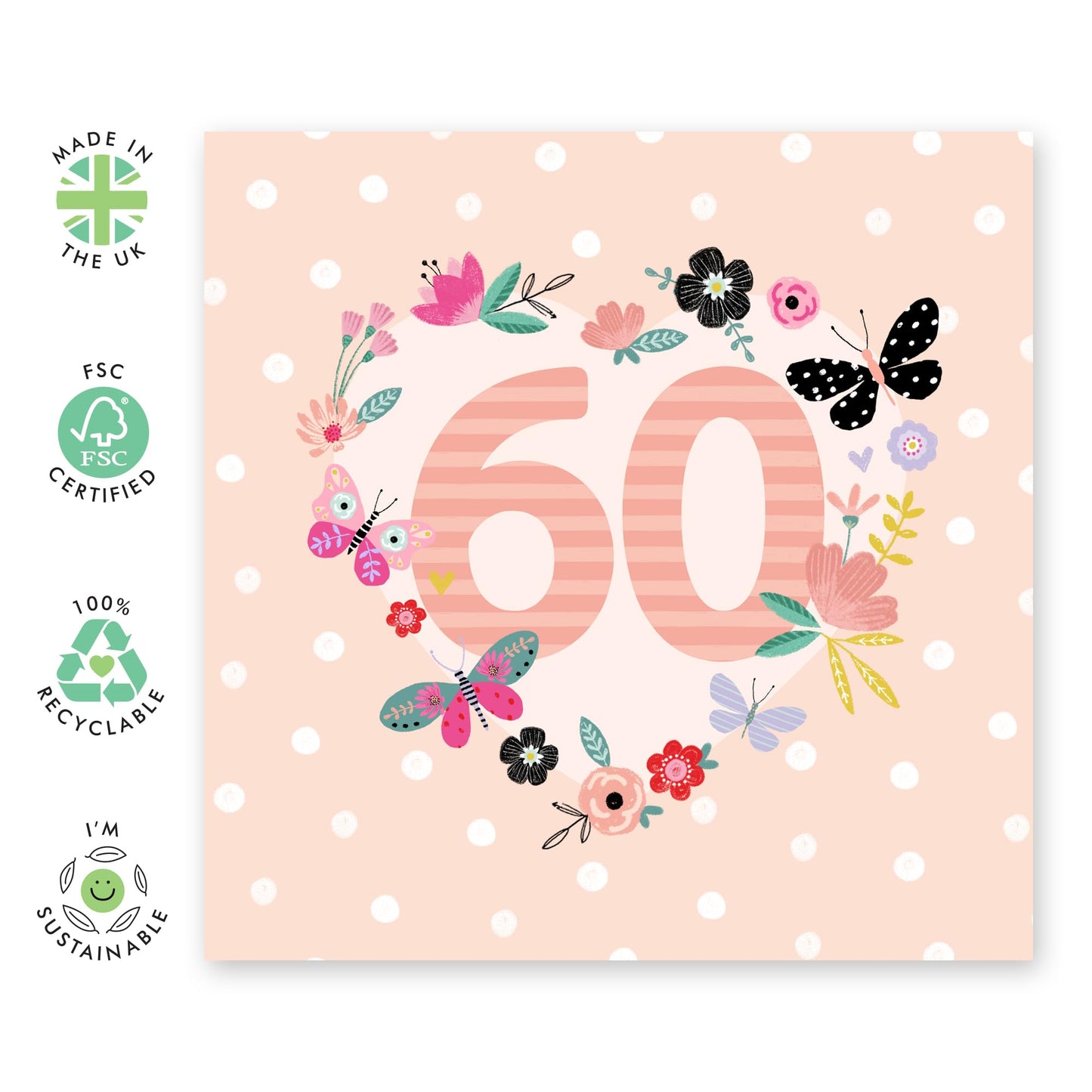 60th Birthday Cards For Women - Pretty Floral Hearts - Happy Sixtieth Birthday Card For Her - Heartfelt Gifts For Mum Aunt Nan Sister Age Sixty - Comes With Fun Stickers By Central 23
