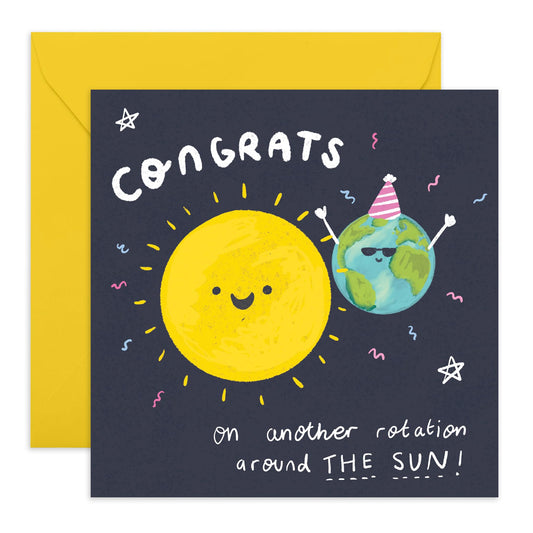 Birthday Greeting Card - 'AROUND THE SUN!' - Perfect for Celebrating Another Trip Around the Sun with Joy & Cheer - Ideal for Friends Family BFFs Besties Loved Ones - Comes With Stickers By Central 23