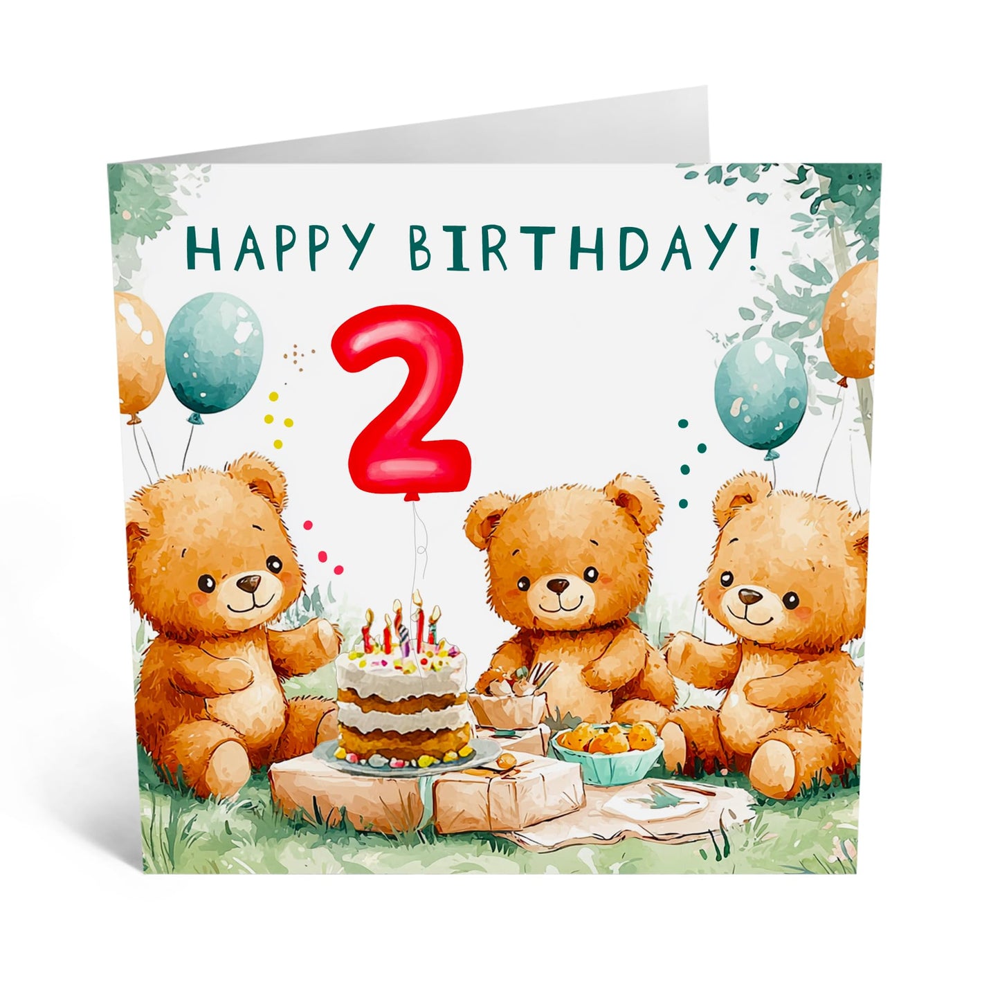 Birthday Card - 'TEDDY BEAR 2 TODAY' - Perfect for Celebrating a Cuddly 2nd Birthday - Ideal for Toddlers, Parents, Boys, Girls and Anyone Who Loves Adorable Bears - Comes With Stickers By Central 23