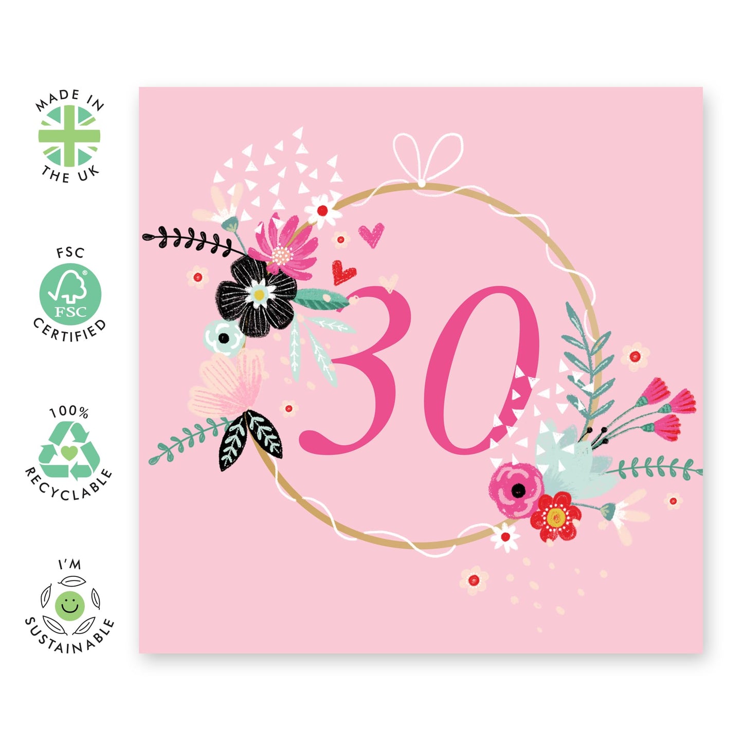 Elegant Birthday Card For Women Age 30 - Pink Floral Greeting Cards For Her Thirtieth Bday - Happy 30th Birthday Cards For Sister - Gifts For Friends Daughter Niece - Comes With Stickers By Central 23