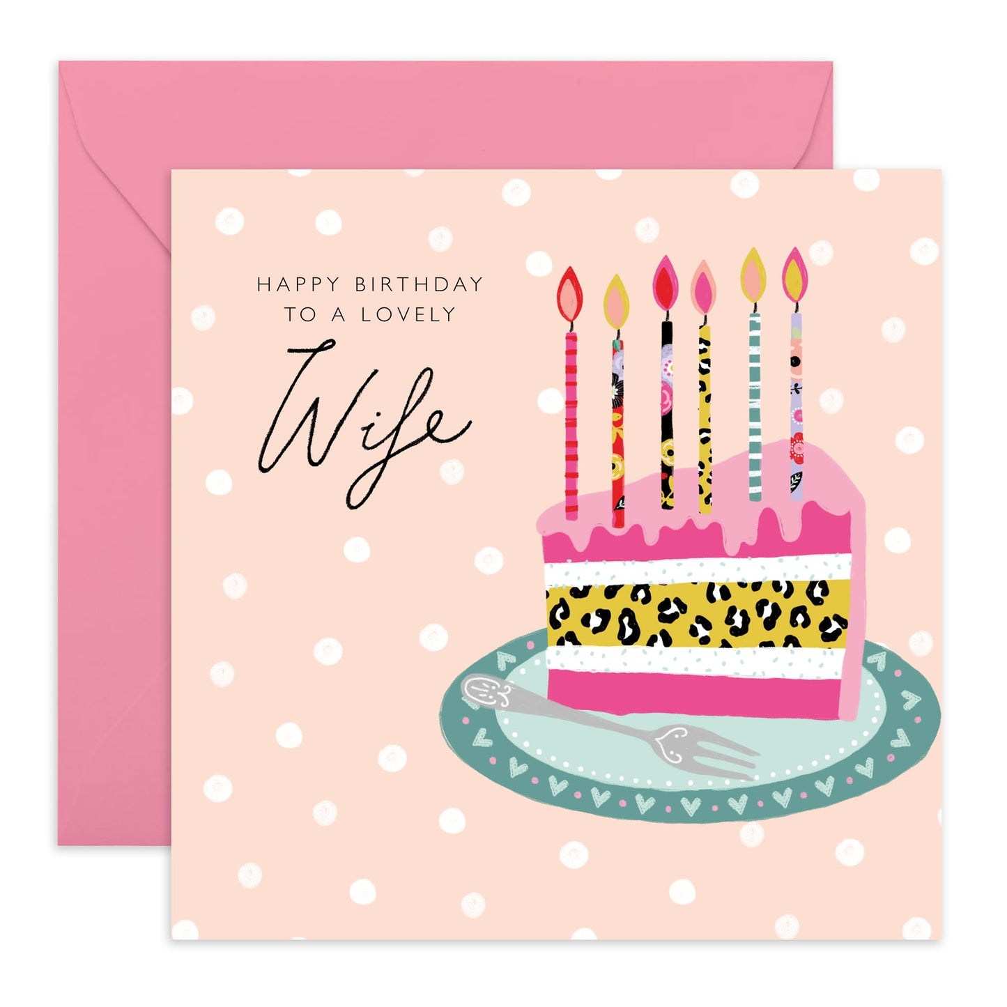 Wife Birthday Card - To A Lovely Wife - Happy Birthday Wife Card From Husband - Trendy Bday Cake - Sweet Wife Gifts For Her - Comes With Fun Stickers By Central 23