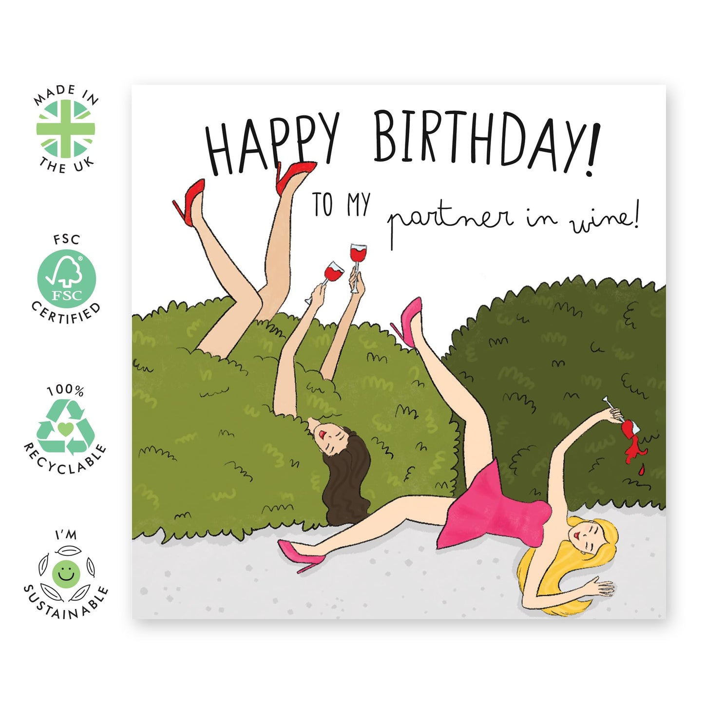 Funny Birthday Card - 'Partner In Wine Birthday' - Gifts for Best Friends, Besties, BFF,Girlfriends, Sister, Sis, Gals, Girls, Ladies - Drunk and Wild- Comes with Fun Stickers