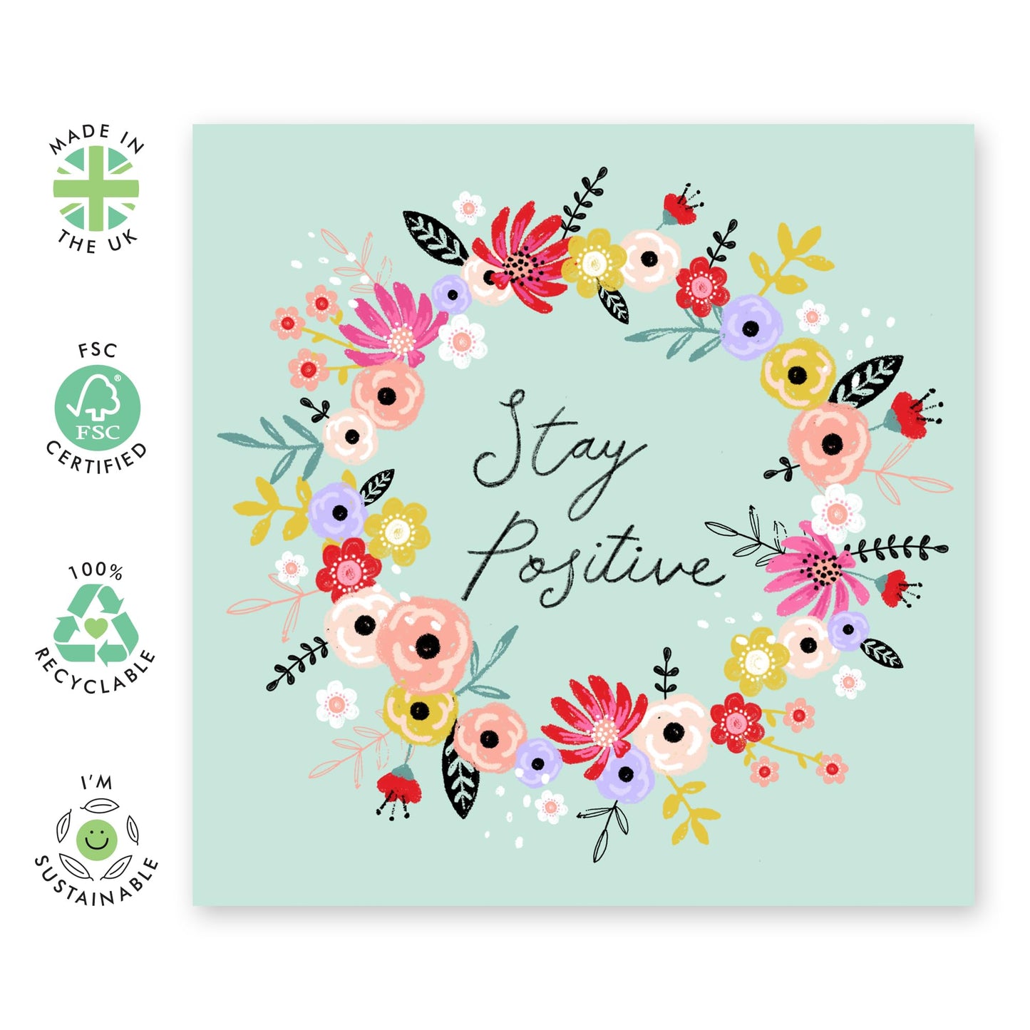 Stay Positive Cards And Envelope - Get Well 10 - Speedy Recovery Him Her - Encouragement Cards For Men Women - Floral Greeting Card - For Girl Friends - Comes With Stickers - By Central 23