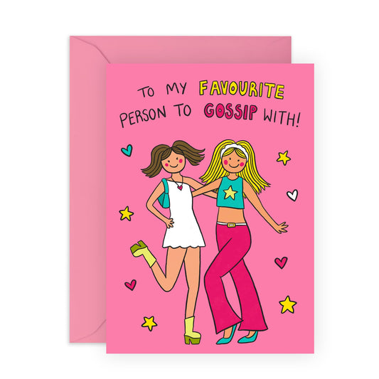 Cute Pink Birthday Card - 'Favourite To Gossip With' - Gifts for Girlfriend, BFF, Girls, Colleague, Sister, Sis, Ladies, Co-worker, Classmate - Secrets - Comes with Fun Stickers