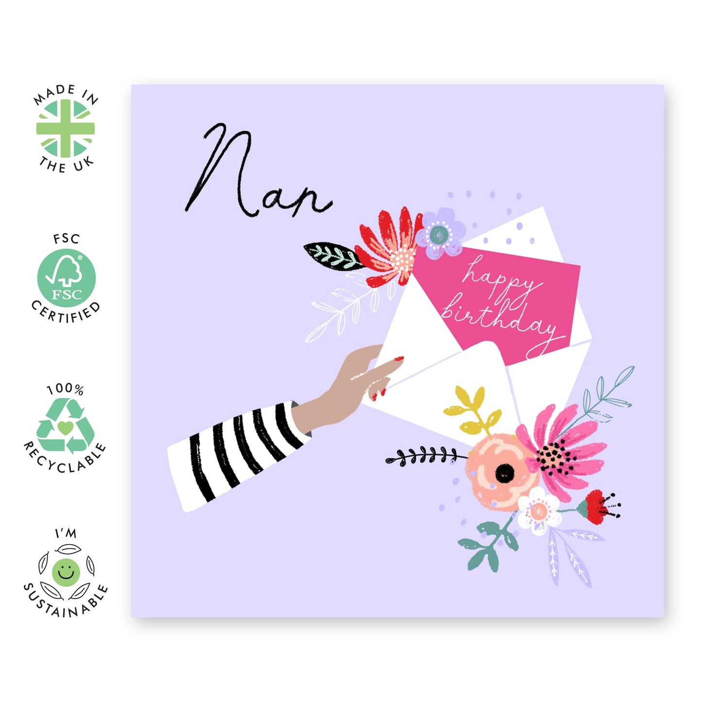 Nan Birthday Cards - Purple Birthday Card For Women - Grandma Greeting Cards Flowers - Nanny Grandmother Granny Gifts For Her - Comes With Fun Stickers By Central 23