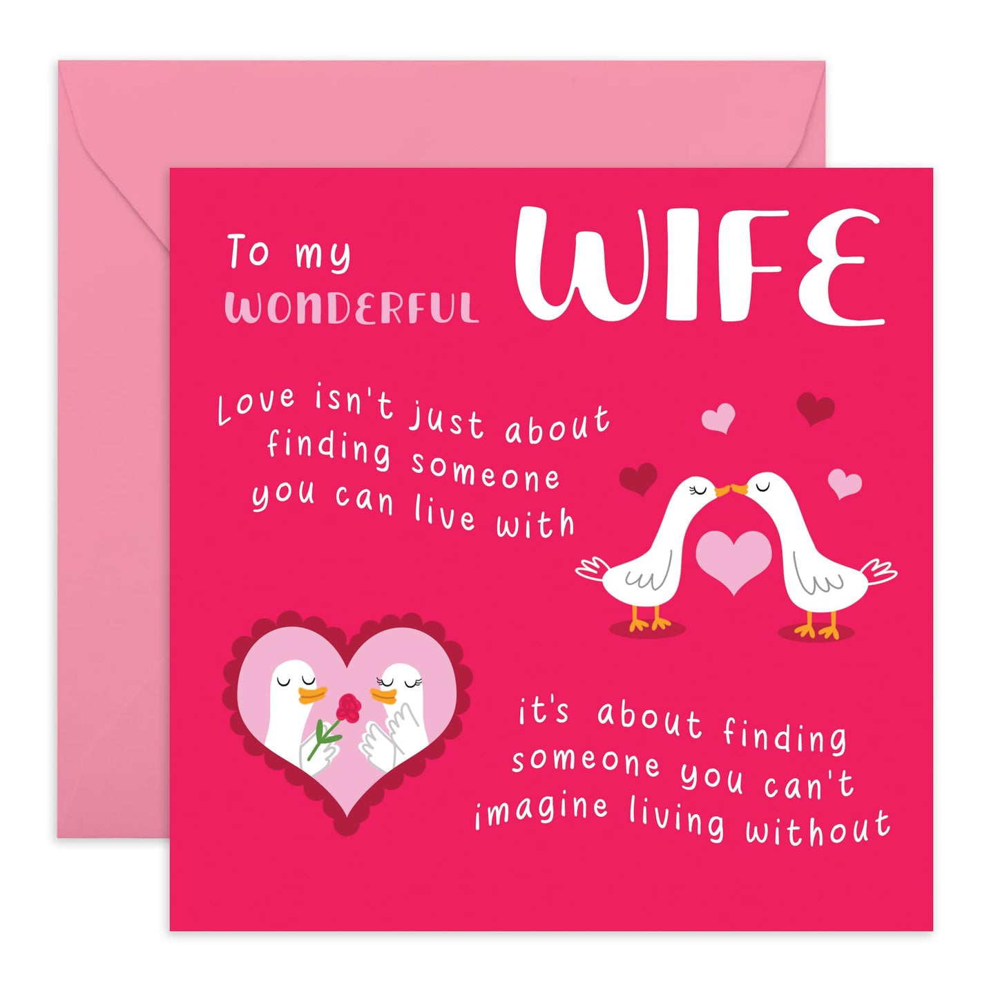 Wife Birthday Cards From Husband - Geese - Romantic Anniversary Card For Wife - Love Greeting Cards For Women - Valentines Day Cards For Her - Comes With Stickers - By Central 23