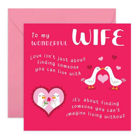 Wife Birthday Cards From Husband - Geese - Romantic Anniversary Card For Wife - Love Greeting Cards For Women - Valentines Day Cards For Her - Comes With Stickers - By Central 23