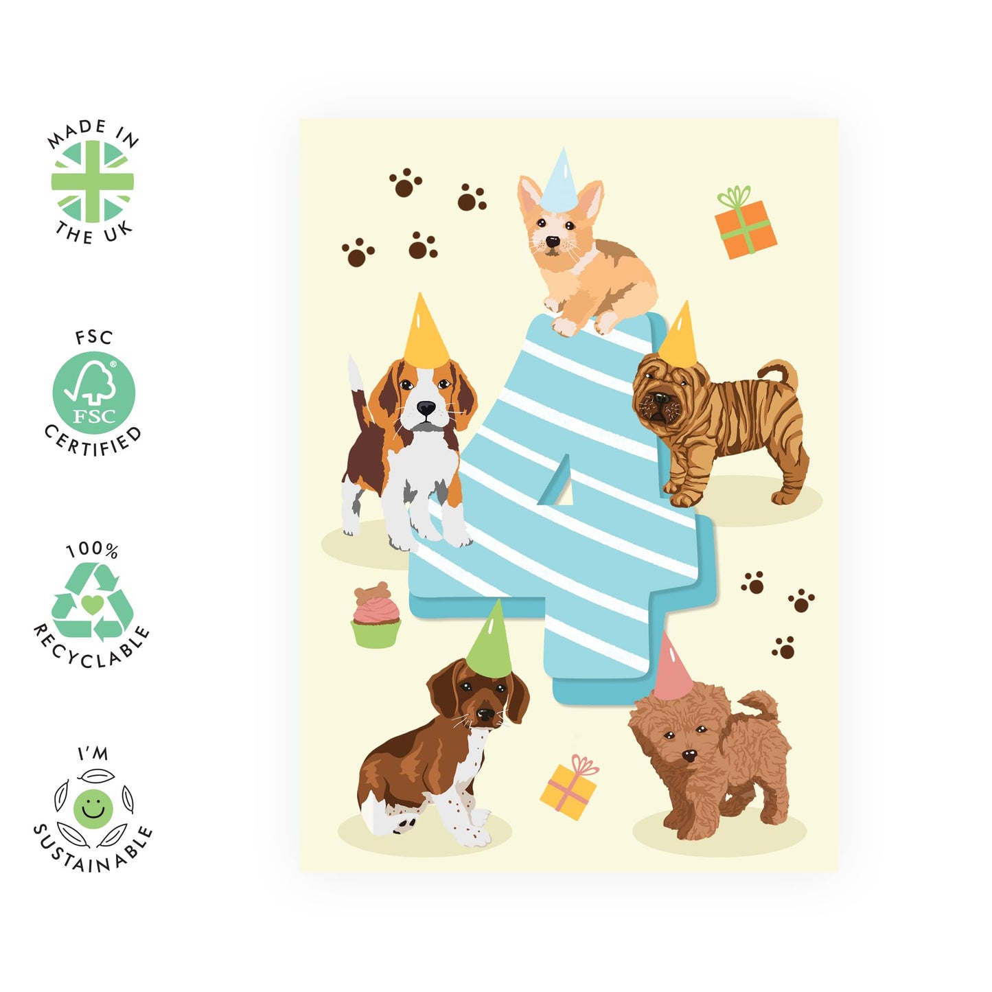 4th Birthday Card - Puppy Birthday Age 4 - Baby Milestone Cards Age Four - Forth Birthday Cards - Cute Puppy - Gifts For Son Boys Grandson Nephew - Comes With Sticker By Central 23