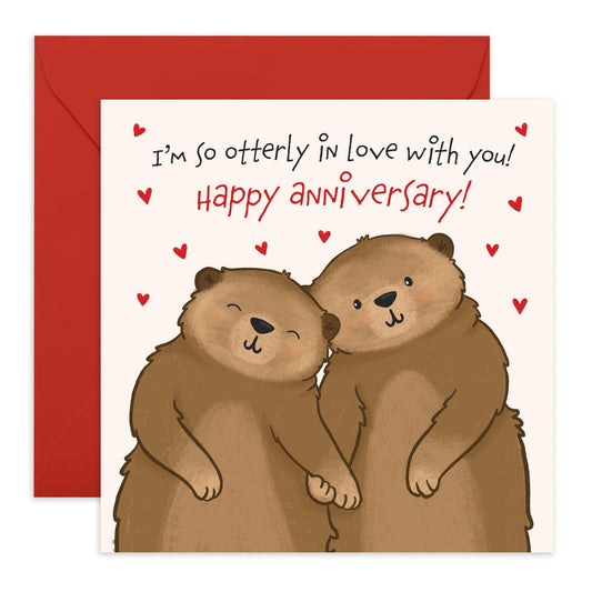 Happy Anniversary Card For Husband - I'm So Otterly In Love With You - Wife Anniversary Card - Sweet Greeting Cards Cute Otters - I Love You Gifts For Him Her - Comes With Stickers By Central 23
