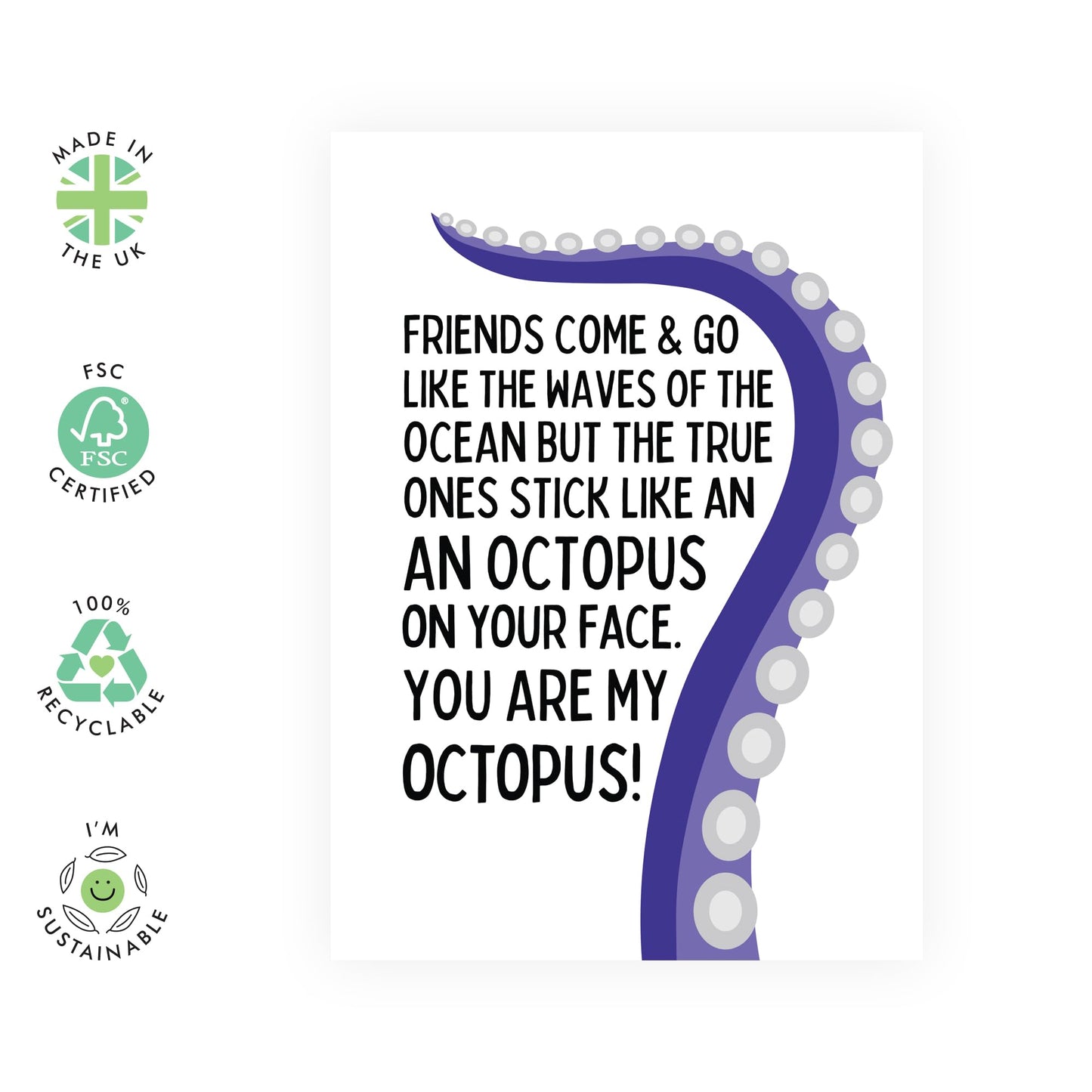 Cute Greeting Card - 'YOU ARE MY OCTOPUS!' - Perfect for Expressing Unique Affection with a Fun Twist - Ideal for Friends & Loved Ones Who Appreciate Playful Humor - Comes With Stickers By Central 23