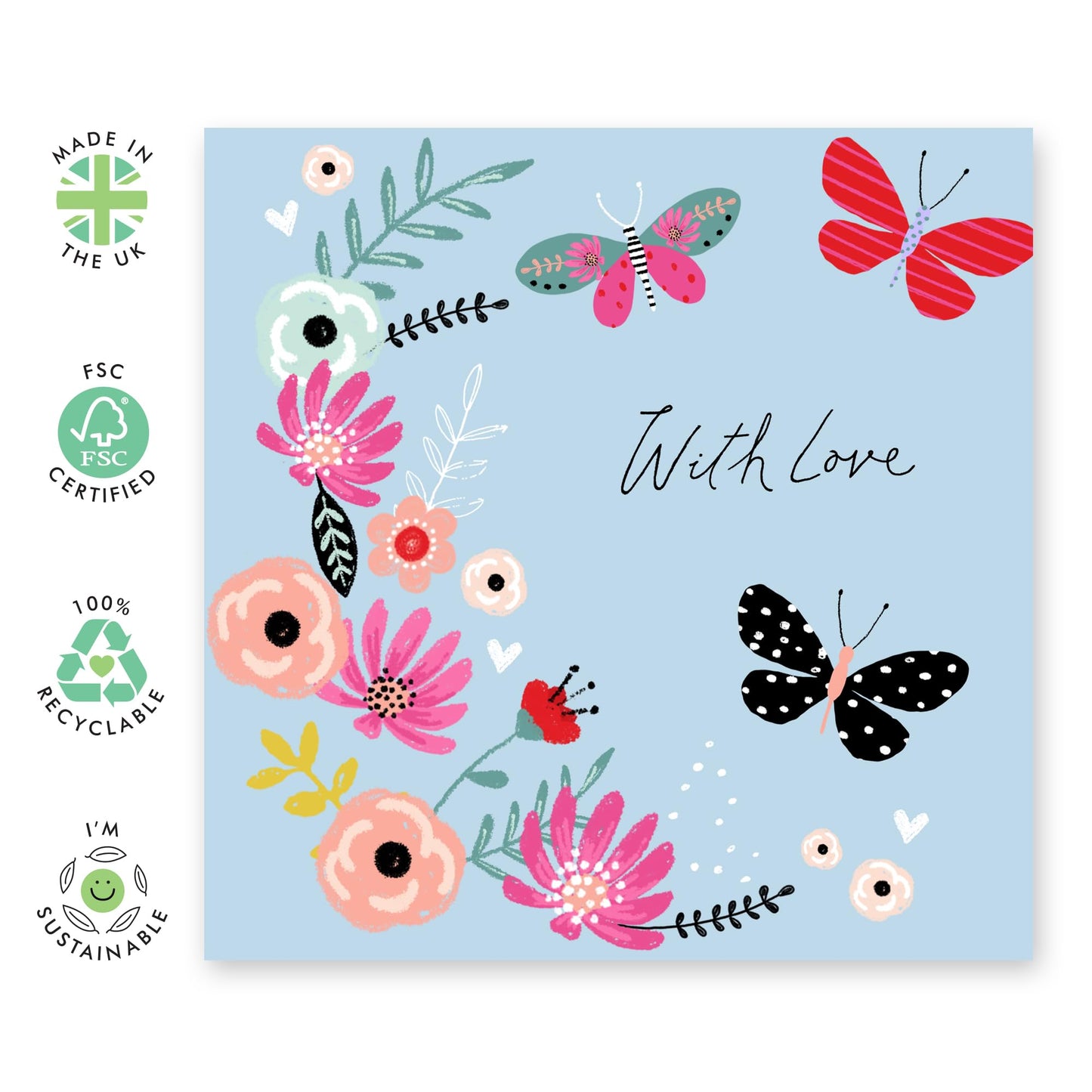 Birthday Card Women - With Love Butterflies And Florals Blue - Mothers Day Card From Son Daughter - Wife Anniversary Card - Valentines Card Girlfriend - Love Cards - Comes With Stickers By Central 23