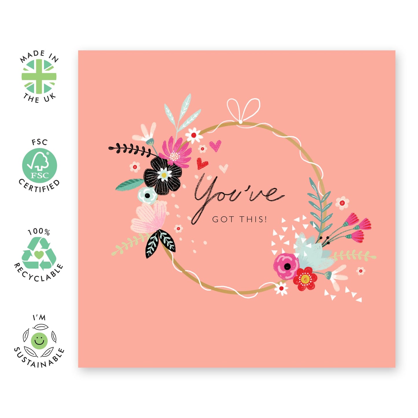 Good Luck Card For Men Women - You'e Got This Wreath - Cute Encouragement Cards For Friends - Goodluck Greeting Card For Exam Studies Game New Job - Comes With Fun Stickers By Central 23
