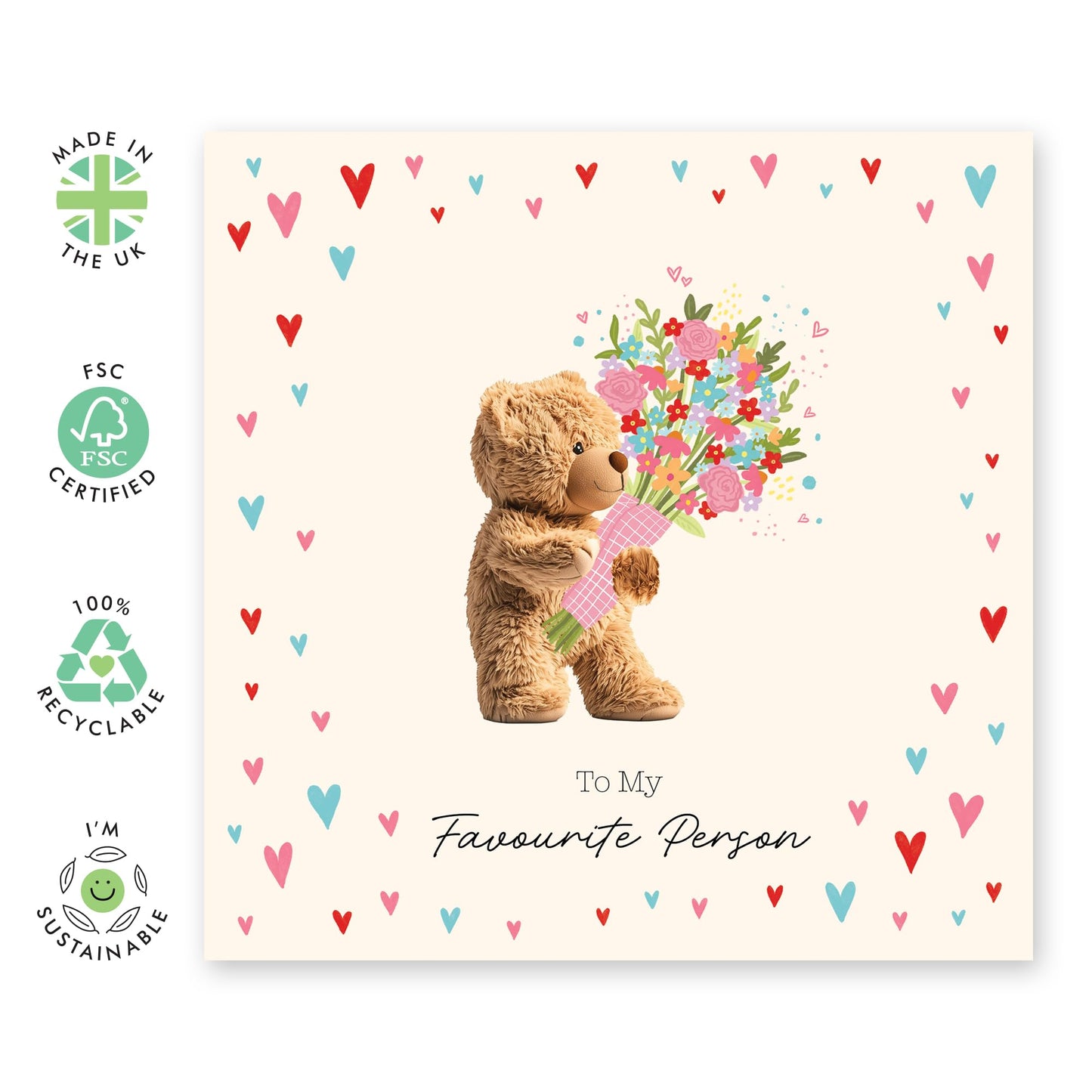 Sweet Birthday Card- 'Favourite Person Bear' - Gifts for Him, Her, Wife, Husband, Boyfriend, Girlfriend, Close Friend - Cuddly Bear - Comes with Fun Stickers