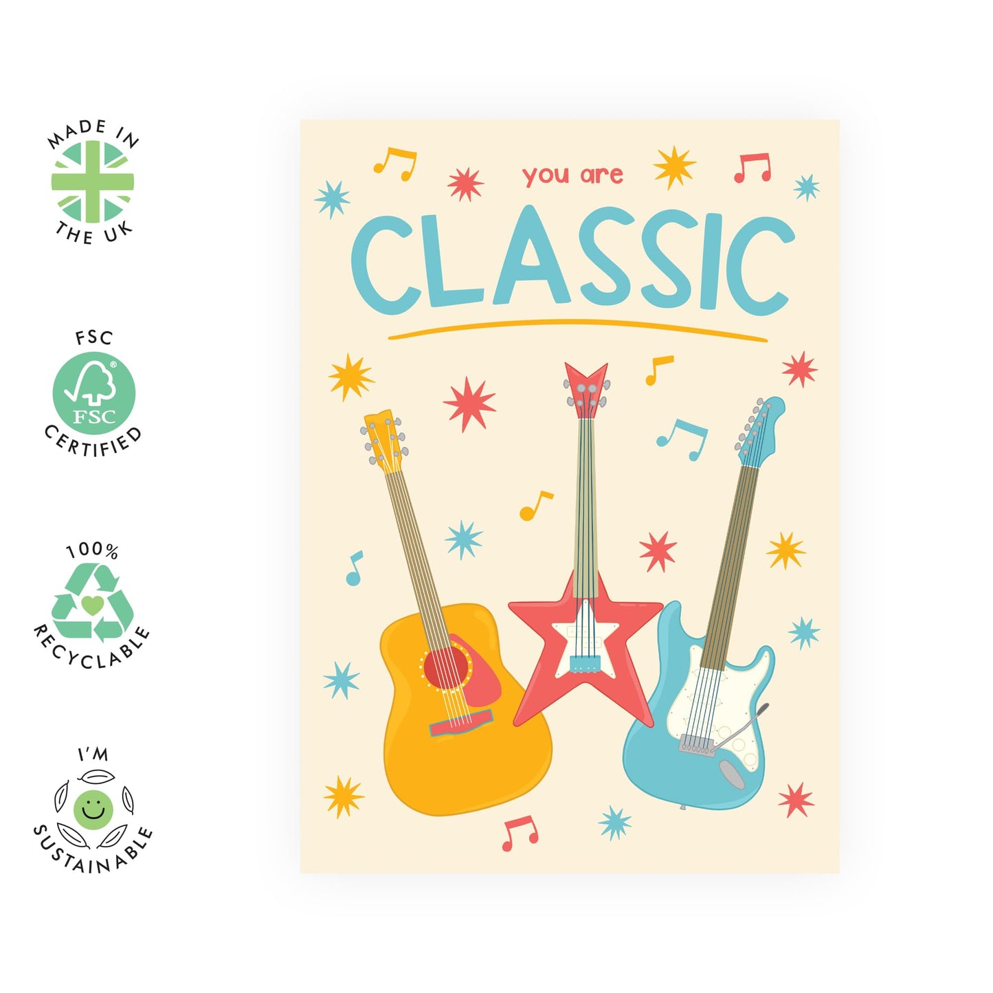Dad Birthday Card - You Are Classic - Guitars Music - Father's Day Card For Men - Nice Words Birthday Cards For Him Grandpa Grandfather - Comes With Stickers By Central 23
