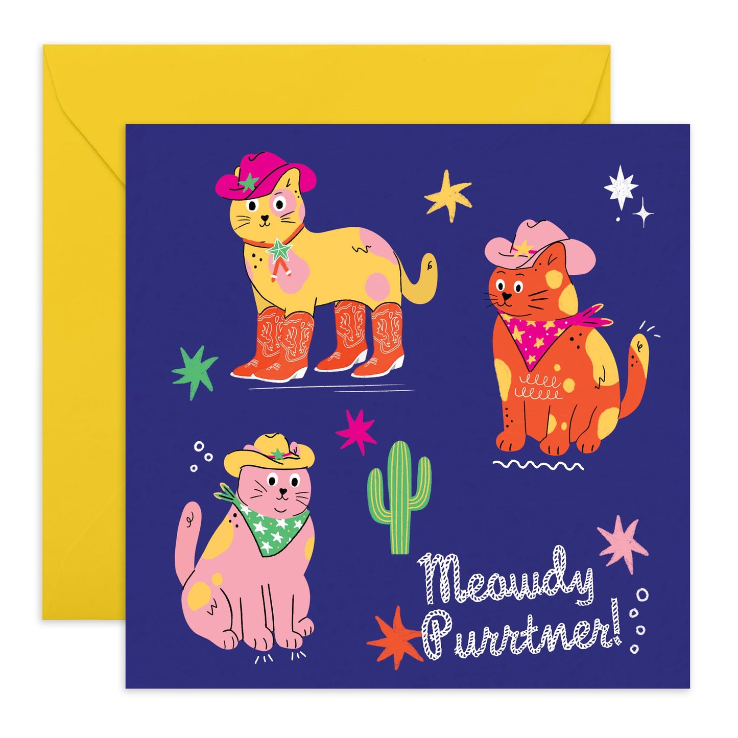 Funny Cat Card - Meowdy Purrtner - Cat Birthday Card - Cat Mum Dad - Gifts For Men And Women - Cute Greeting Cards For Friends Pet Owners - Comes With Fun Stickers By Central 23