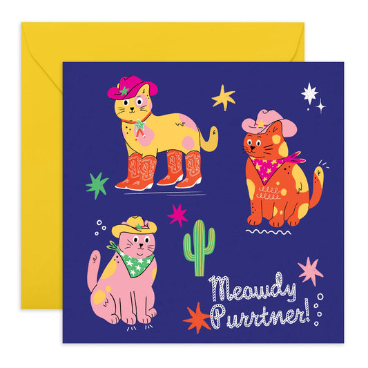 Funny Cat Card - Meowdy Purrtner - Cat Birthday Card - Cat Mum Dad - Gifts For Men And Women - Cute Greeting Cards For Friends Pet Owners - Comes With Fun Stickers By Central 23
