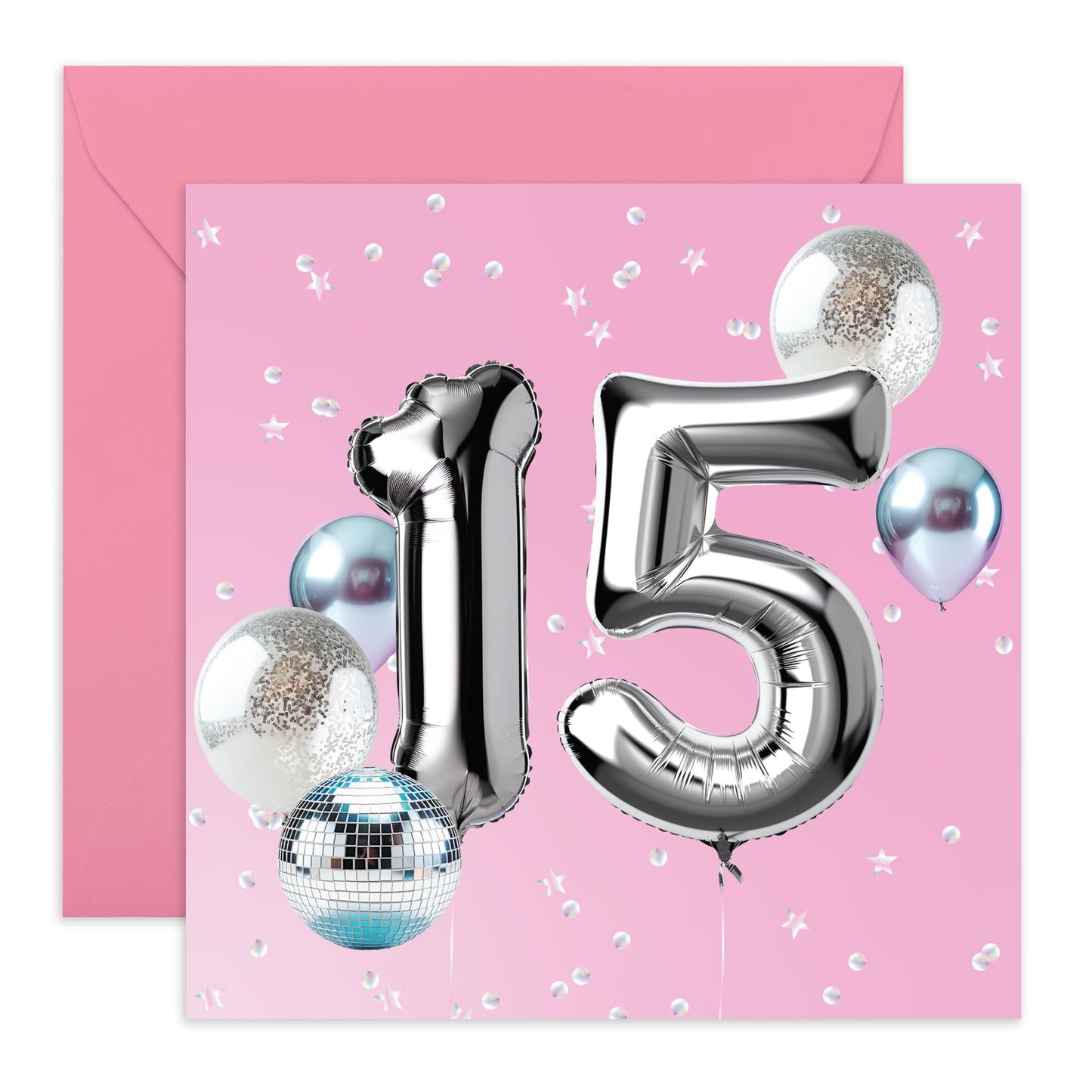 15th Birthday Card For Girls - Foil Balloon 15 Birthday Party - Happy Fifteenth Birthday Card For Teens - Party - Gifts For Her Daughter Niece Granddaughter - Comes With Stickers By Central 23