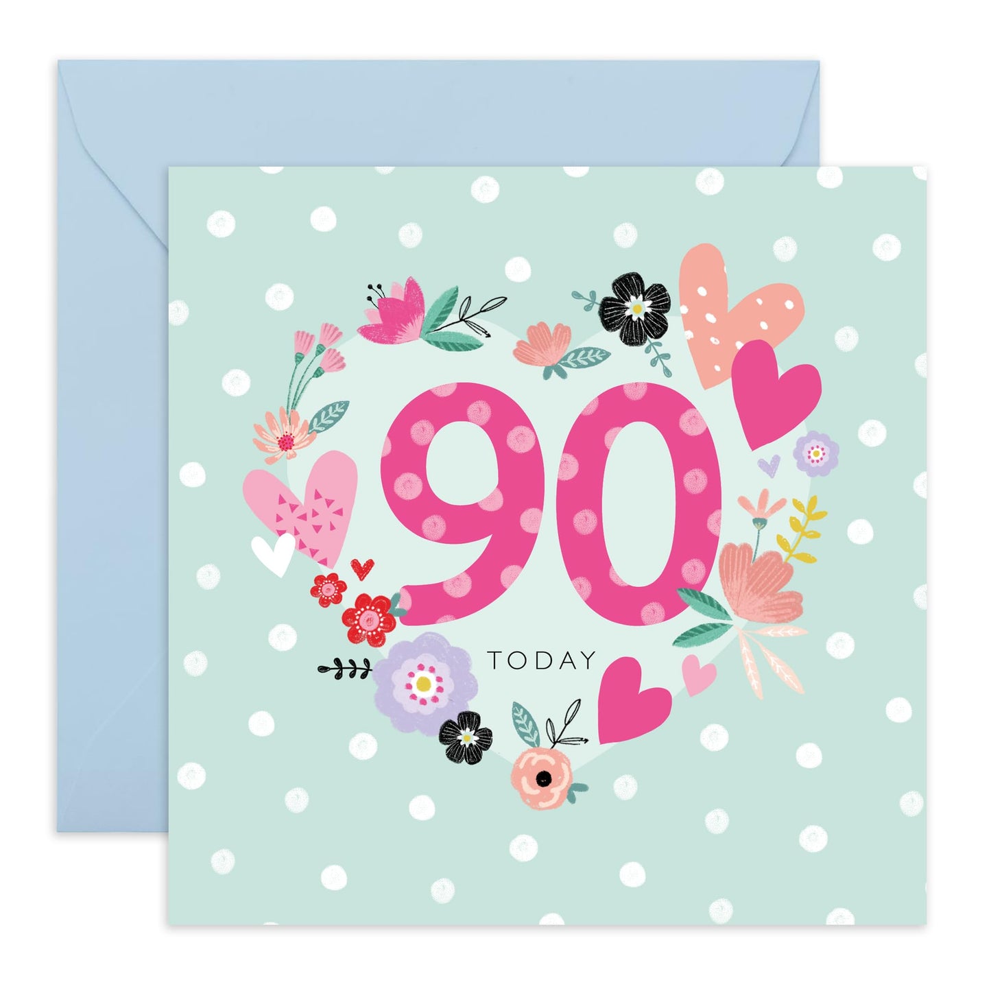 Happy Birthday Card For Women - Age Ninety - 90th Birthday Card For Grandma - Pretty Heart Wreath Greeting Cards For Her Ninetieth - Gifts For Mum Wife Aunt Nan - Comes With Stickers By Central 23