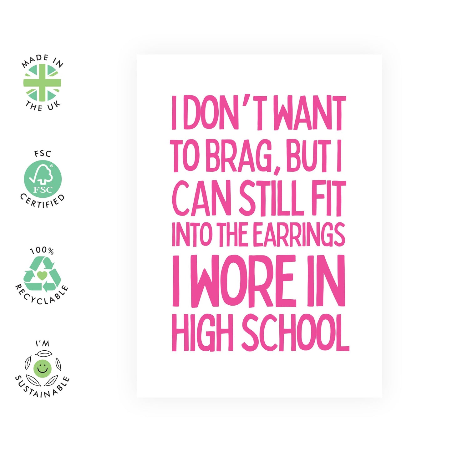 Womens Birthday Card - Earrings I Wore In High School - Friend Birthday Card Female - All Occasion Greeting Cards For Her - Blank Inside - Comes With Stickers - By Central 23