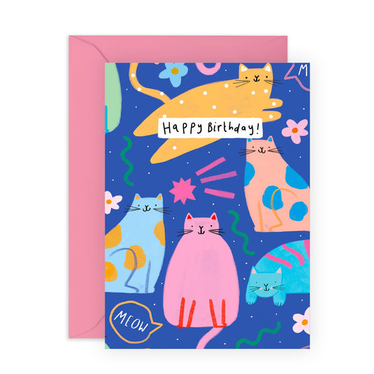Birthday Greeting Card - 'HBD CAT PATTERN' - Perfect for Celebrating Cat Lovers with a Cute Style and Fun - Ideal for Friends Family Sister BFFs Who Adore Felines - Comes With Stickers By Central 23