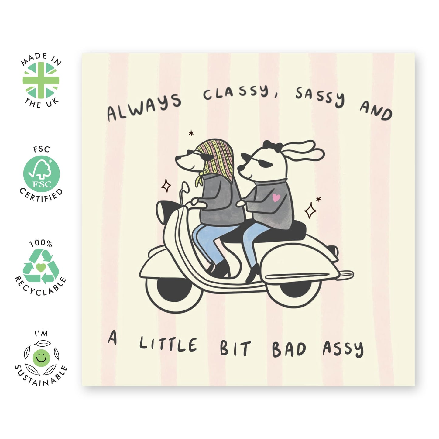 Couples Riding Anniversary Card - 'Gifts for BFF, Besties, Best Friend, Gals, Close Friends, Girlfriend - Riding a Scooter - Comes with Fun Stickers