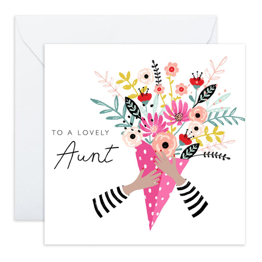 Thank You Card For Aunt - Aunt Floral Bouquet - Pretty Greeting Cards For Auntie - Greeting Cards For Her - Gifts From Niece Nephew - Gift Card For Woman - Comes With Fun Stickers - By Central 23