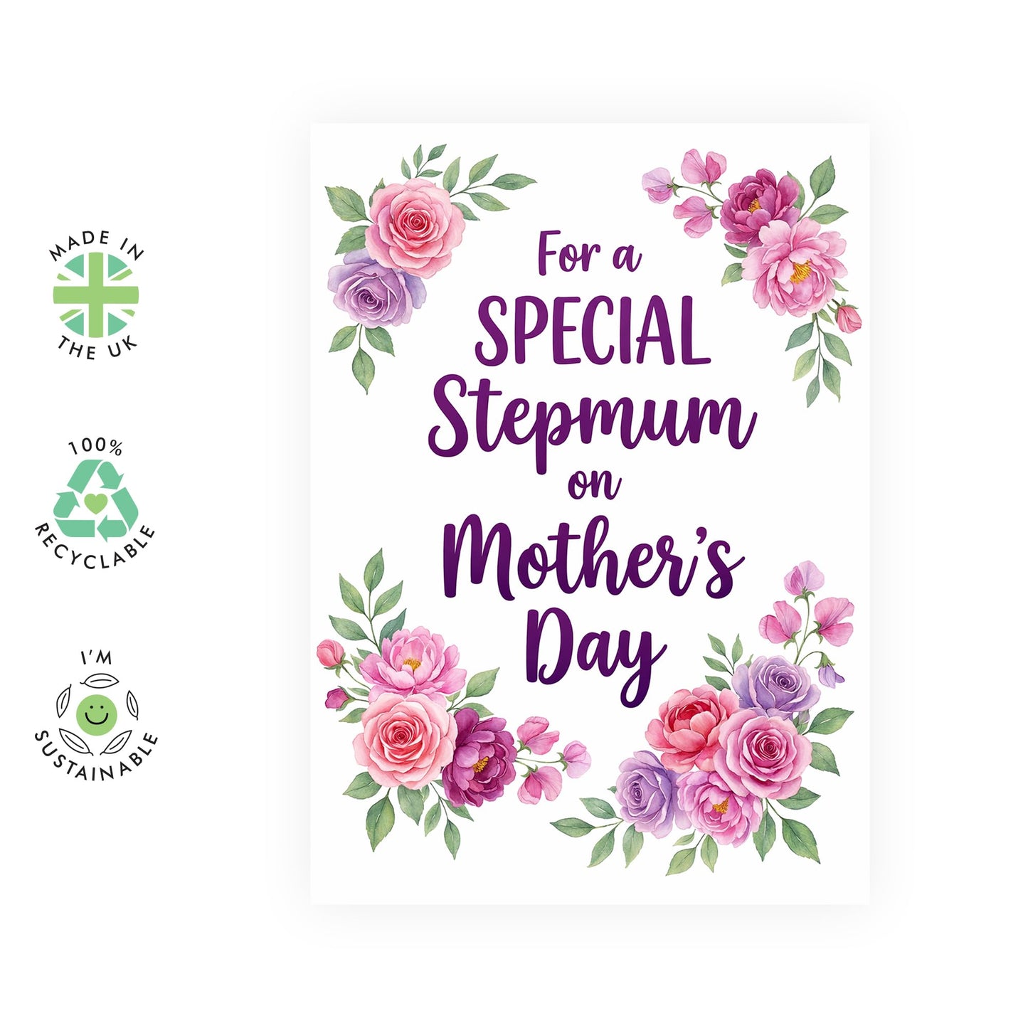Mother’s Day Card for Stepmum - ‘For a Special Stepmum’ Elegant Floral Greeting Card - Thoughtful Keepsake for Stepmother - Made in UK - Includes Premium White Envelope