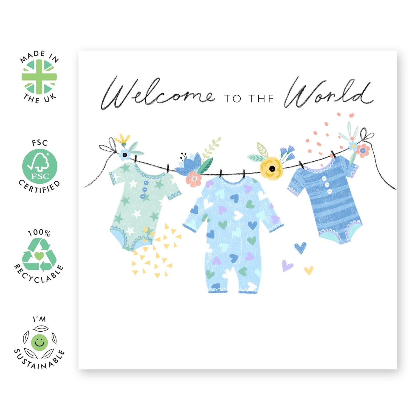 Congratulations Baby Boy Card - Welcome To The World - Baby Clothes - Well Done Gifts For Newborn Baby Parents - Congrats New Baby Boy Card - Comes With Stickers - By Central 23