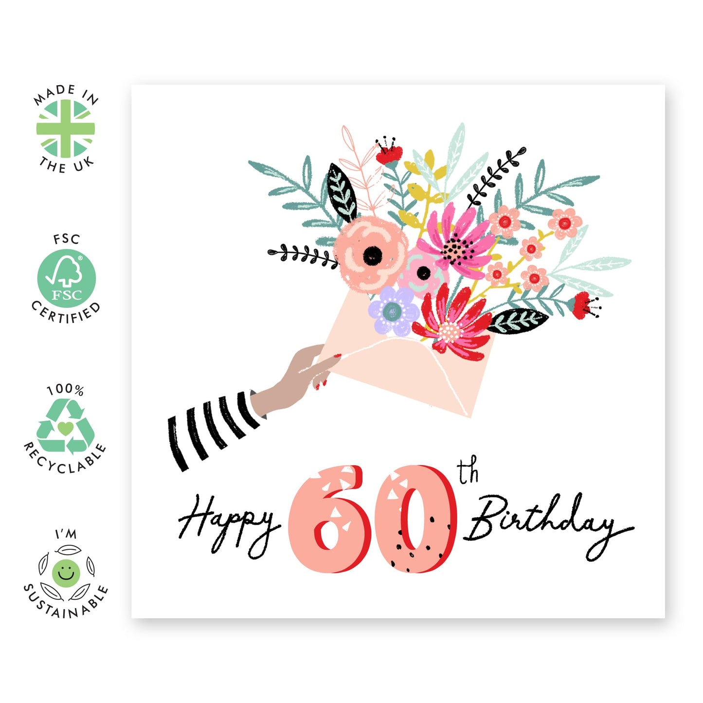 Happy 60th Birthday Card For Mum - Sixty Year Old Elegant Floral Gifts For Her - Milestone Cards For Women Aunt Nan Grandma - Wife Birthday Card Sixtieth - Comes With Fun Stickers By Central 23