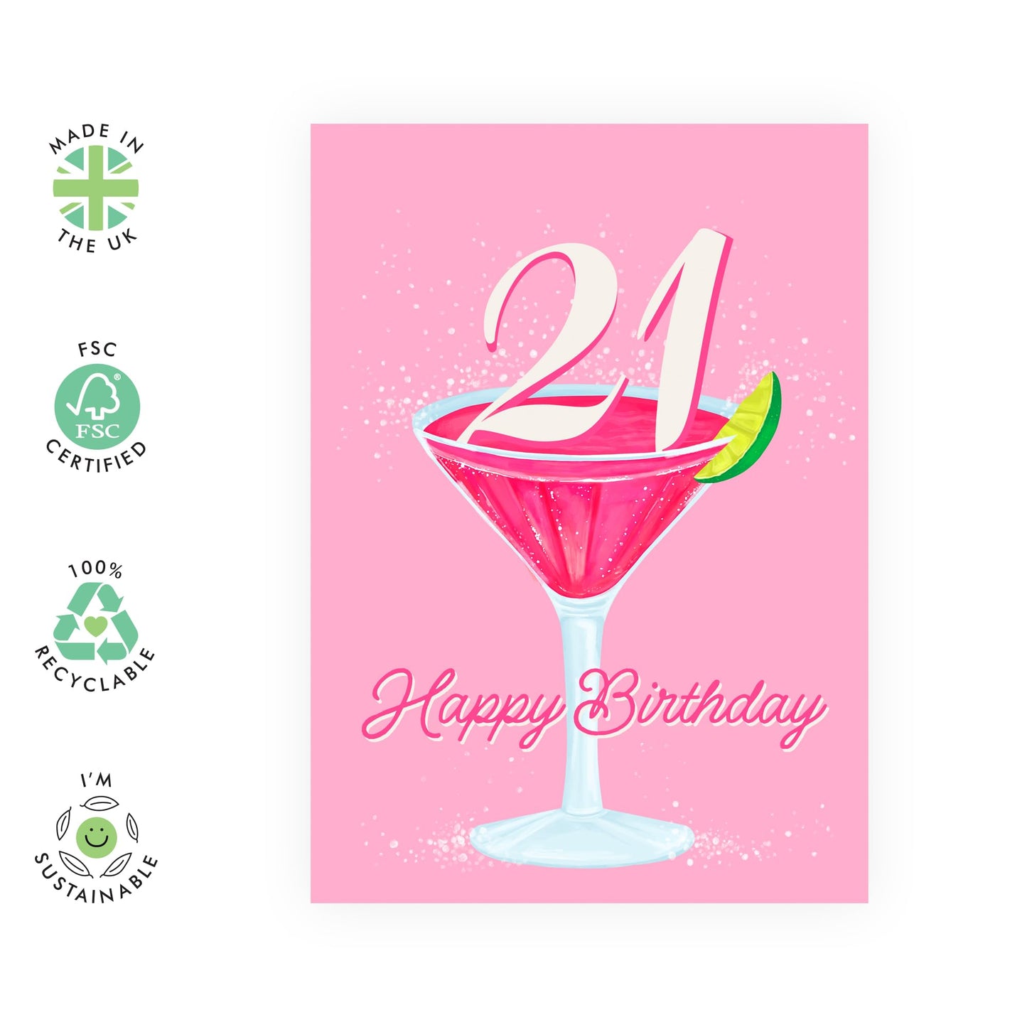 Birthday Card For Women Age 21- Cocktail Happy 21st Birthday - Twenty-first Birthday Greeting Card - Happy 21st Birthday Cards - Gift For Special Friend - Comes With Fun Stickers By Central 23