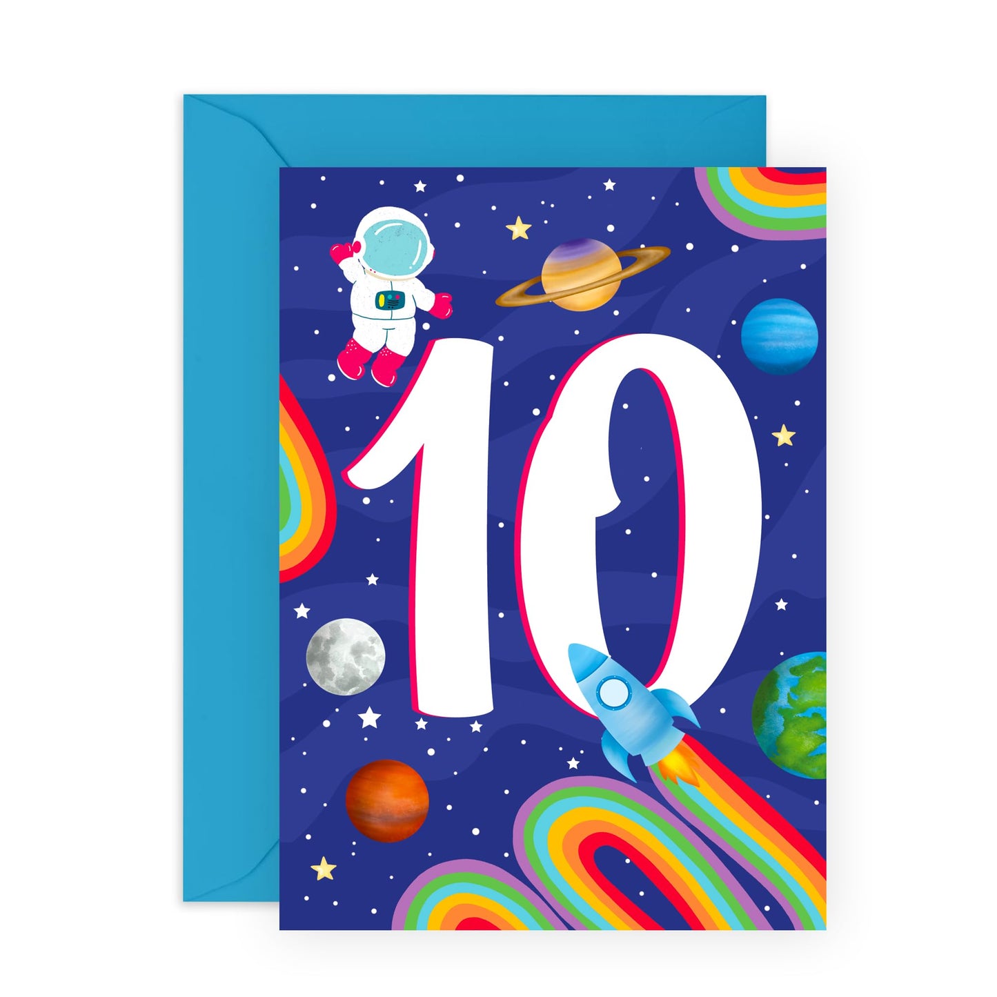 Birthday Cards 10 Year Old For Boys Girls - 10 Space - Tenth Bday For Son Daughter Niece Nephew - Astronaut - Happy 10th Birthday Cards For Kids - Comes With Sticker By Central 23