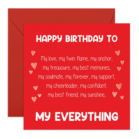 Romantic Birthday Card - "Happy Birthday to My Everything" - Heartfelt Love Greeting Card for Partner, Husband, Wife, Boyfriend, or Girlfriend- Comes with Fun Stickers
