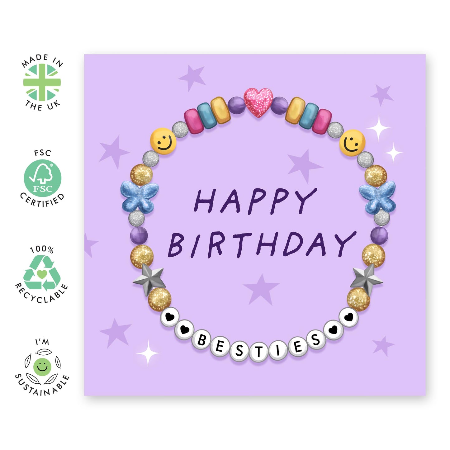 Birthday Card For Girls - 'Happy Birthday Swift Besties Bracelet' - Gifts for BFF, Best Friend, Her, Sister, Sis - Sign of Friendship - Comes with Fun Stickers