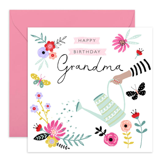 Grandma Birthday Card - Flowers Garden Butterfly - Nana Birthday Card For Her - Grandma Gifts For Women - Comes With Stickers By Central 23