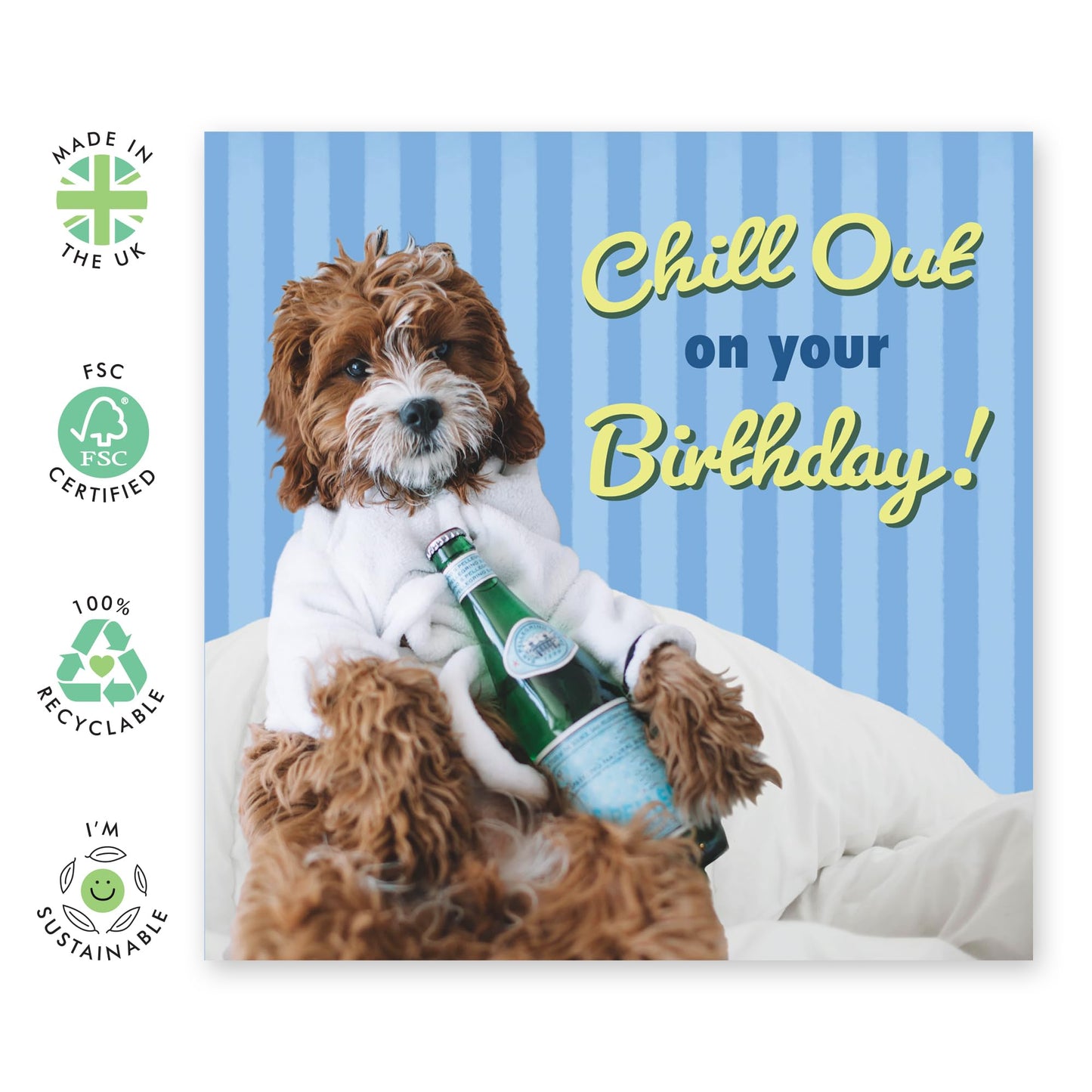 Relaxation Birthday Card for Him - 'Chill Out Birthday Dog' - Gifts for Men, Husband, Dad, Brother, Boyfriend, Friend - Time To Drink Beer - Comes with Fun Stickers