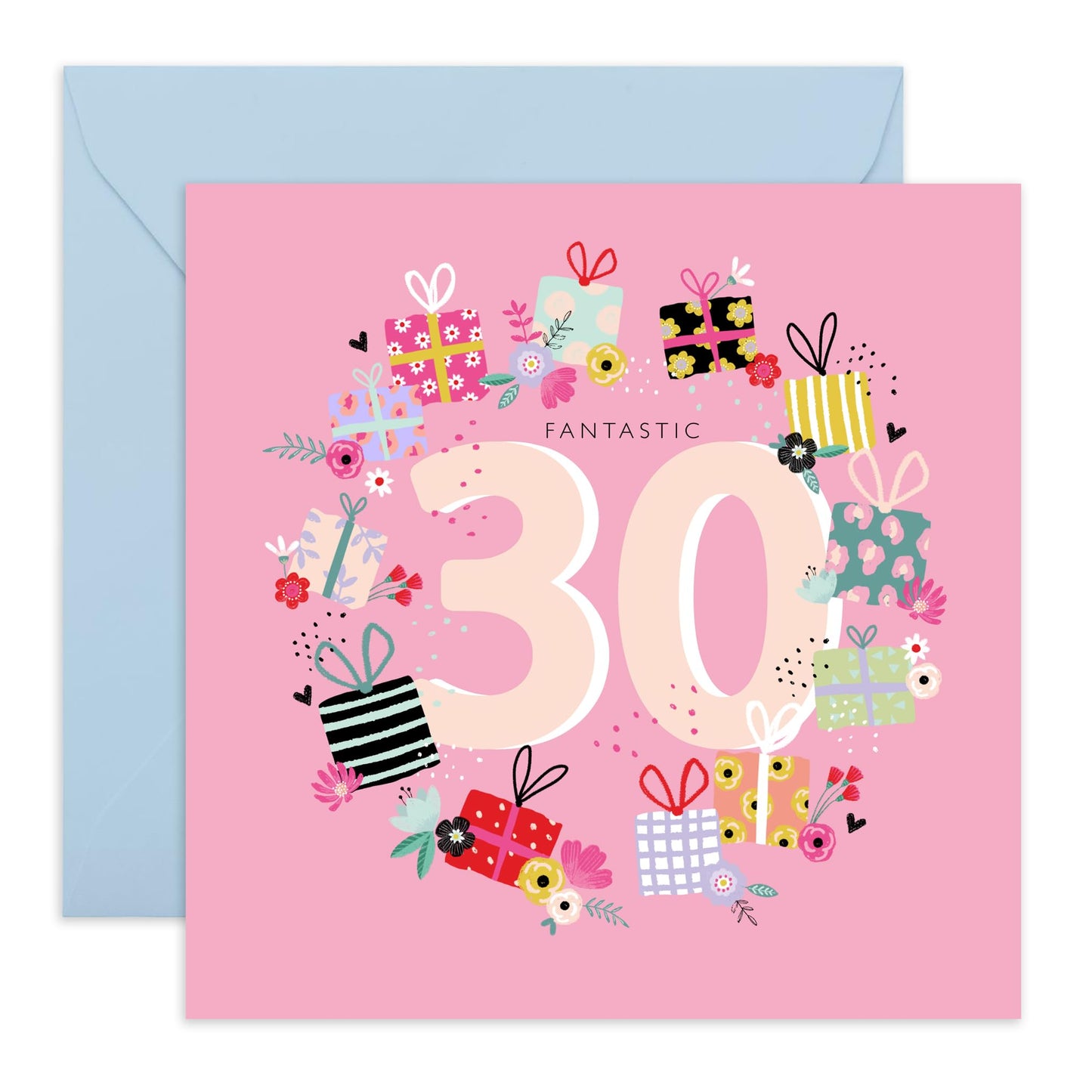 30th Birthday Card For Women - Fantastic 30th Present Wreath - Wife Mum Mummy - Gift From Husband Daughter Niece - Happy Thirtieth Birthday Greeting Card - Comes With Stickers By Central 23
