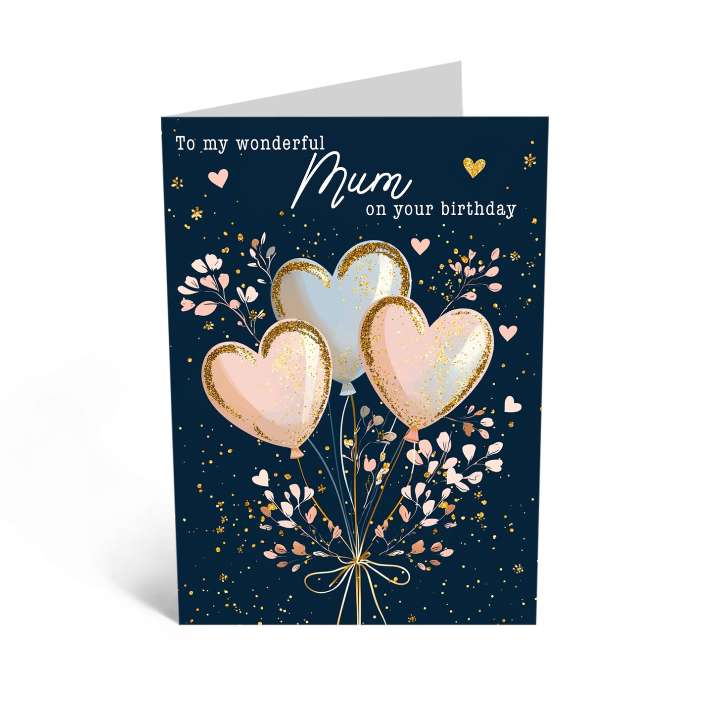 Flowers & Balloon Birthday Card - 'Wonderful Mum'- Gifts for Mother, Mummy, Mammy, Mam, Mama, Her, Family - Sweet Kids & Husband - Comes with Fun Stickers