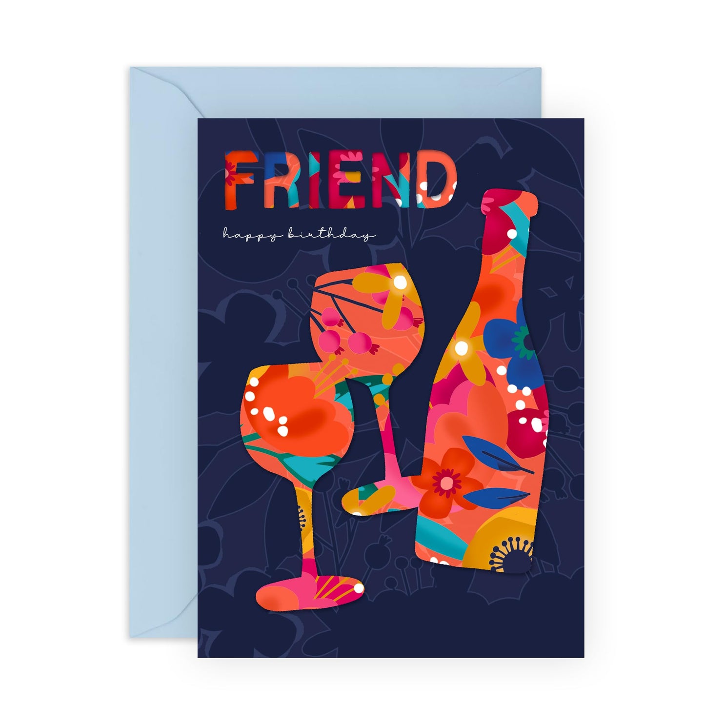 Birthday Card For Friend Women - Floral Drinks Toast Celebration - Best Friend Birthday Card - Floral Gifts For Female Friends - Greeting Cards For Her - Comes With Fun Stickers - By Central 23