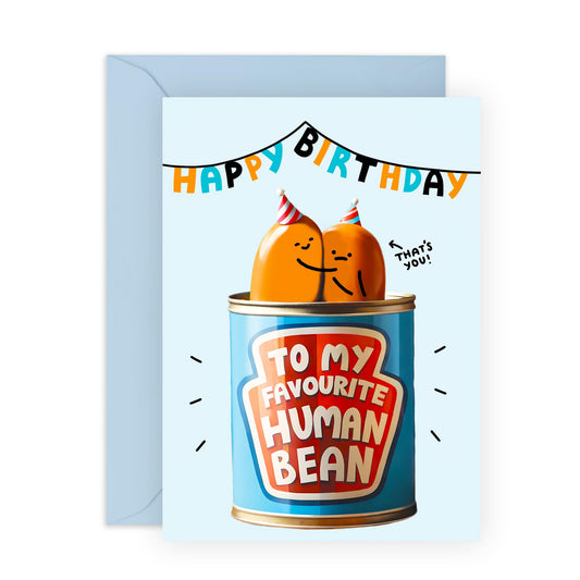 Birthday Card - 'FAVOURITE HUMAN BEAN' - Perfect for Celebrating Someone Special with a Touch of Affection and Fun - Ideal for Birthdays and Adding a Personal Touch - Comes with Stickers by Central 23